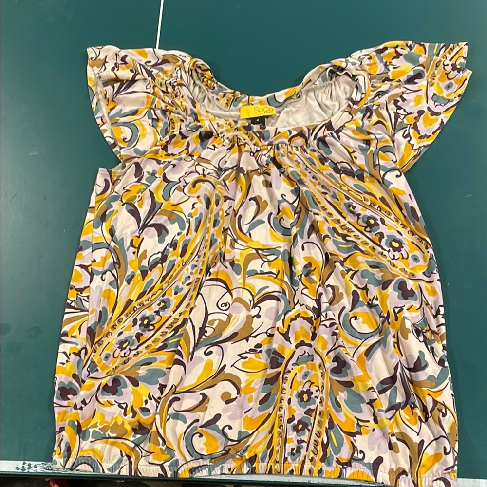 SoCa St John Floral Yellow, Tan, violet, dark Aqua Women's tank top Size M